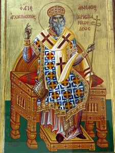 Рукописная икона Афанасий Великий