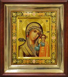 Рукописная Казанская икона с резьбой 73 (Размер 27*31 см)