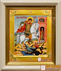 Рукописная икона Чудо Георгия о змии 23 (Размер 27*31 см)