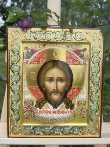 Рукописная икона Спас Нерукотворный с Ангелами №64 