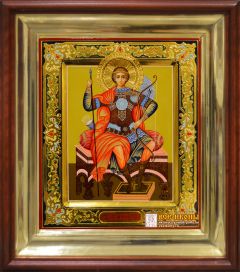 Рукописная икона Георгий Победоносец на троне (Размер 21*25 см)