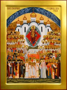 Рукописная икона Собор новомучеников и исповедников земли Русская