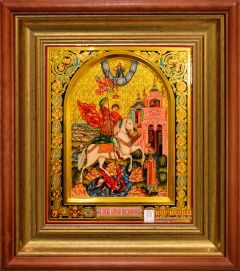 Рукописная икона Чудо Георгия о змие 52 (Размер 27х31 см)