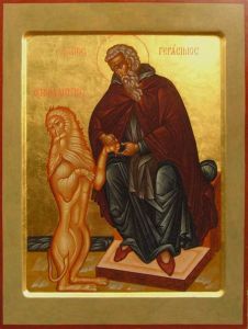 Рукописная икона Герасим Иорданский
