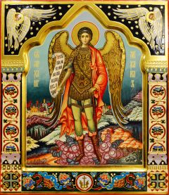 Рукописная икона Архангел Михаил №17 (Размер 27х31 см)