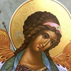 Рукописная икона Ангел с Душой Младенца 26 (Размер 27*31 см)