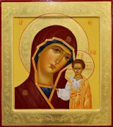 Рукописная икона Казанская с резьбой 59 (Размер 27*31 см)