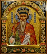 Рукописная икона Владимир с резьбой 16 (Размер 27*31 см)