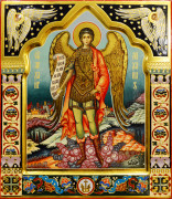 Рукописная икона Архангел Михаил №17 (Размер 27х31 см)